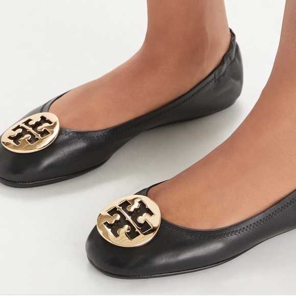 Tory Burch Womens Minnie Travel Logo Leather Loafer Slip on ballet shoes sz 7M - Picture 1 of 15